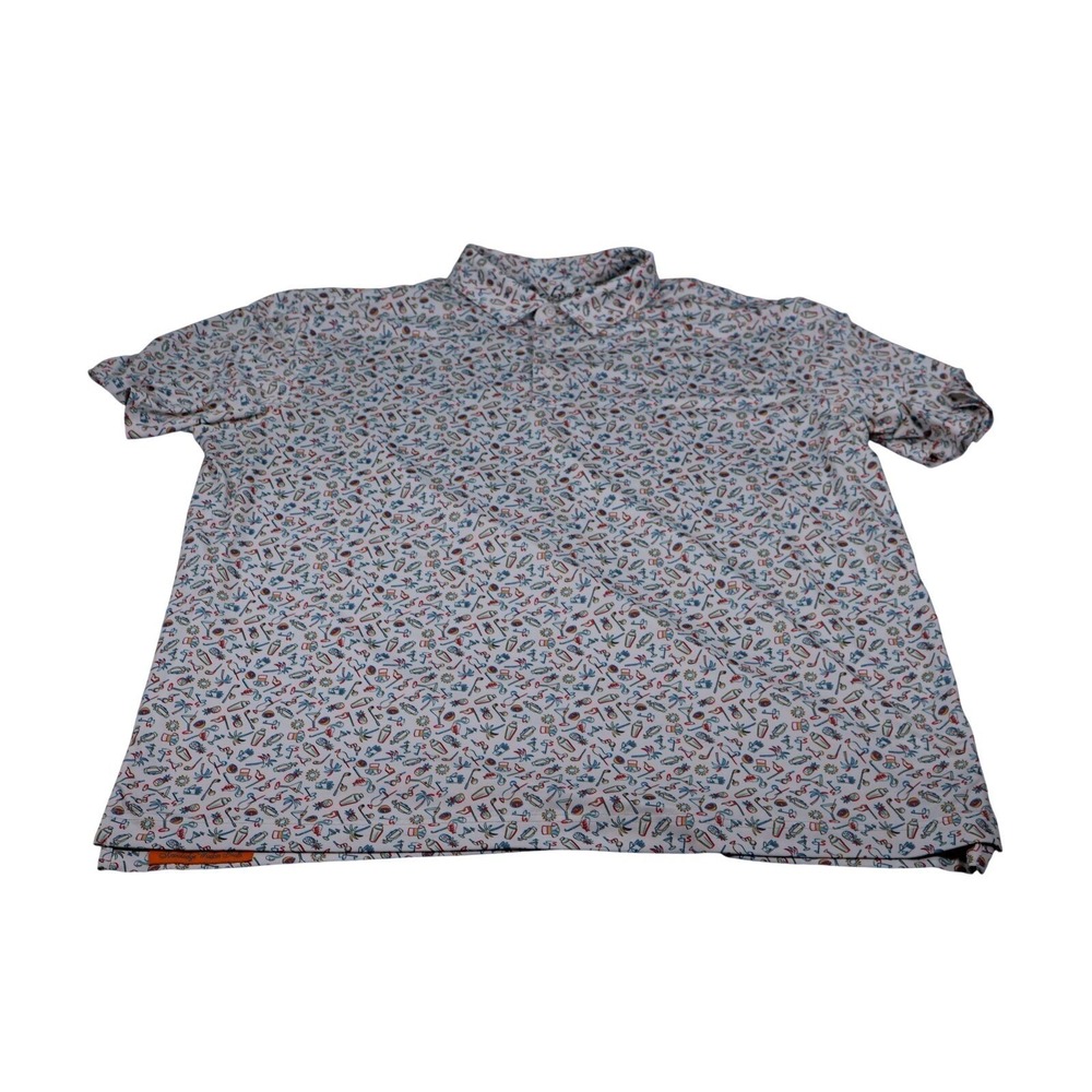 Robert Graham Polo Shirt Mens 2XL White Golf Cocktail Flamingo Print Stretch